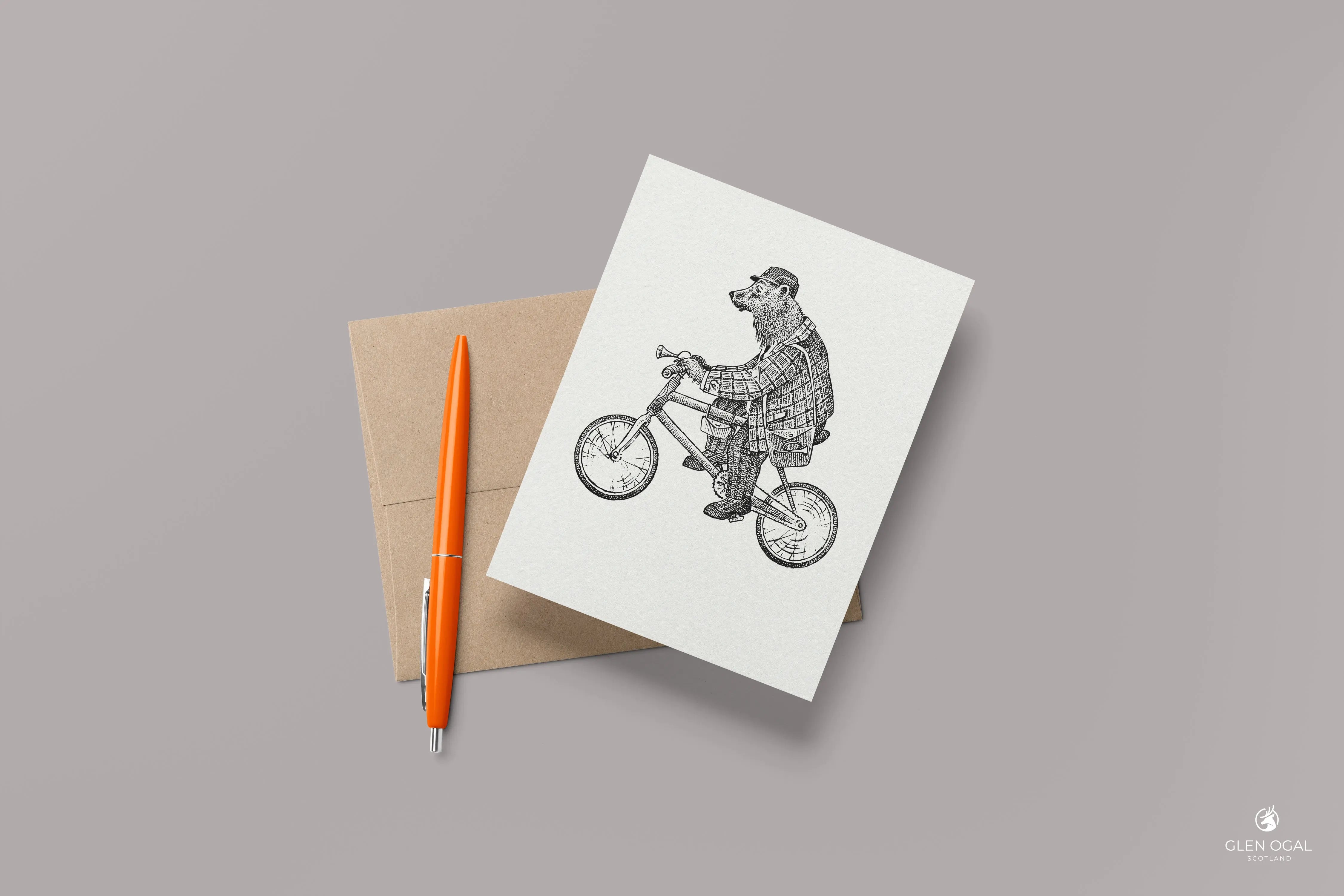 Pack of 5 Retro Bear On Bike Note Cards - Glen Ogal