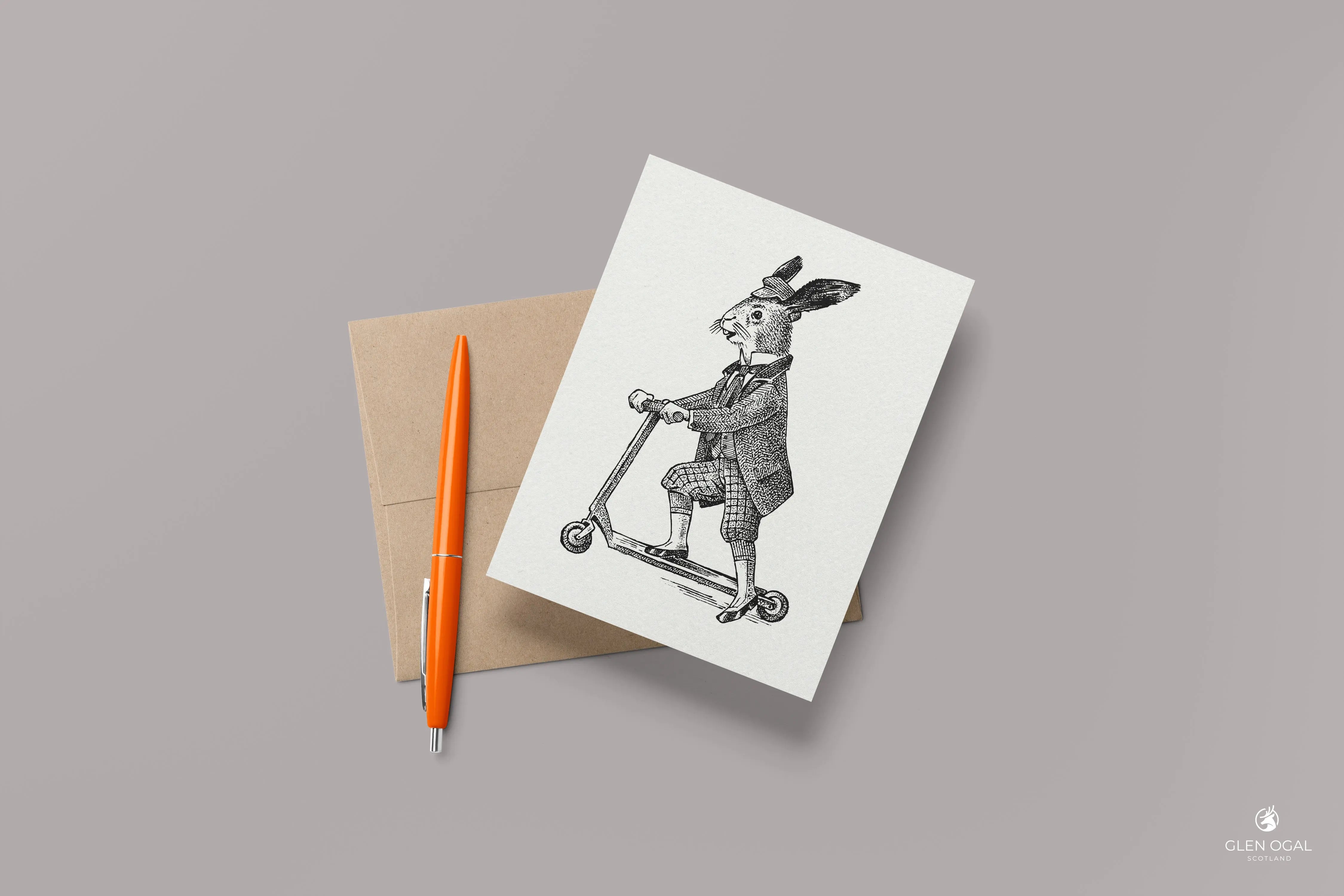 Pack of 5 Retro Hare on Scooter Note Cards - Glen Ogal