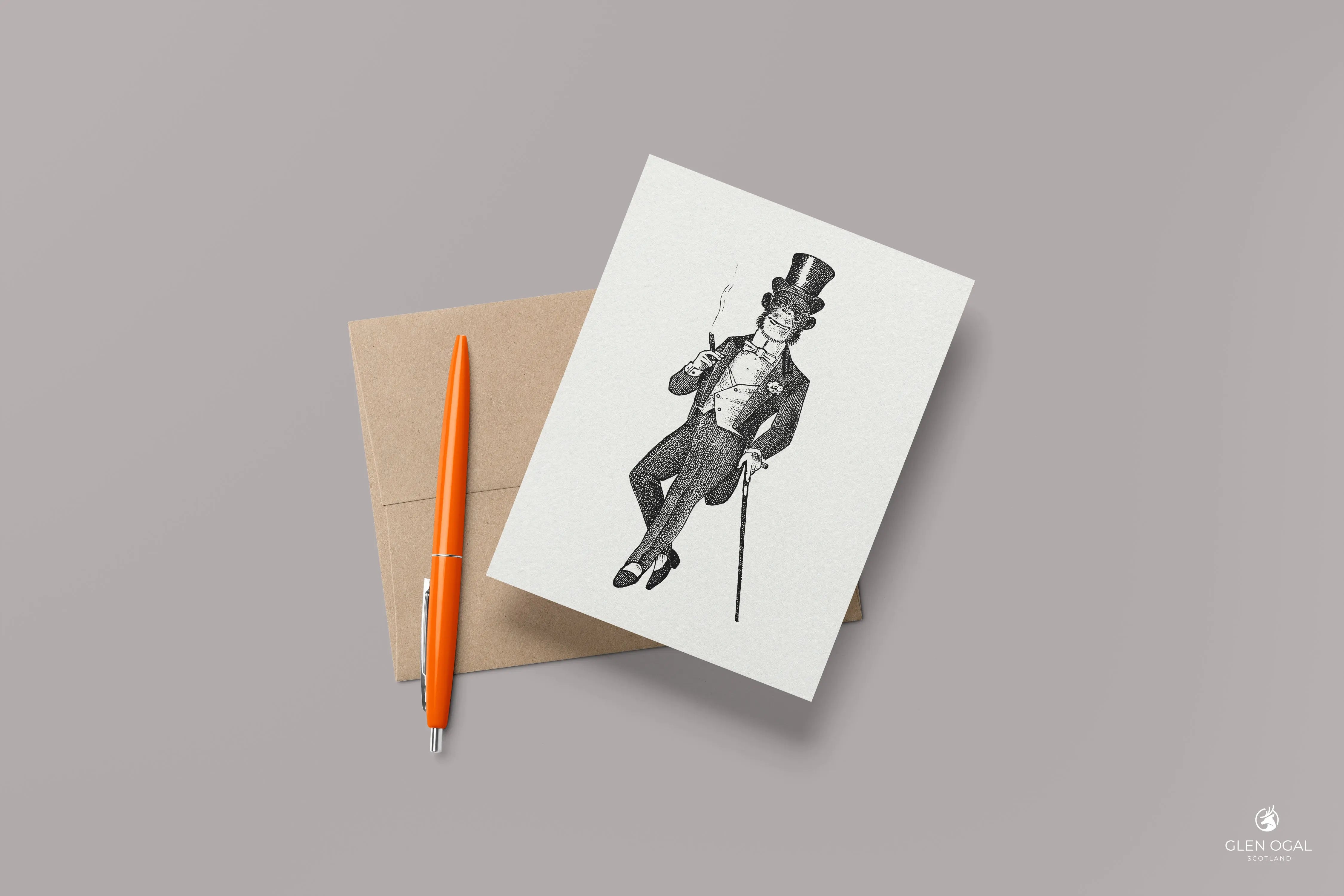 Pack of 5 Retro Smoking Monkey Note Cards - Glen Ogal