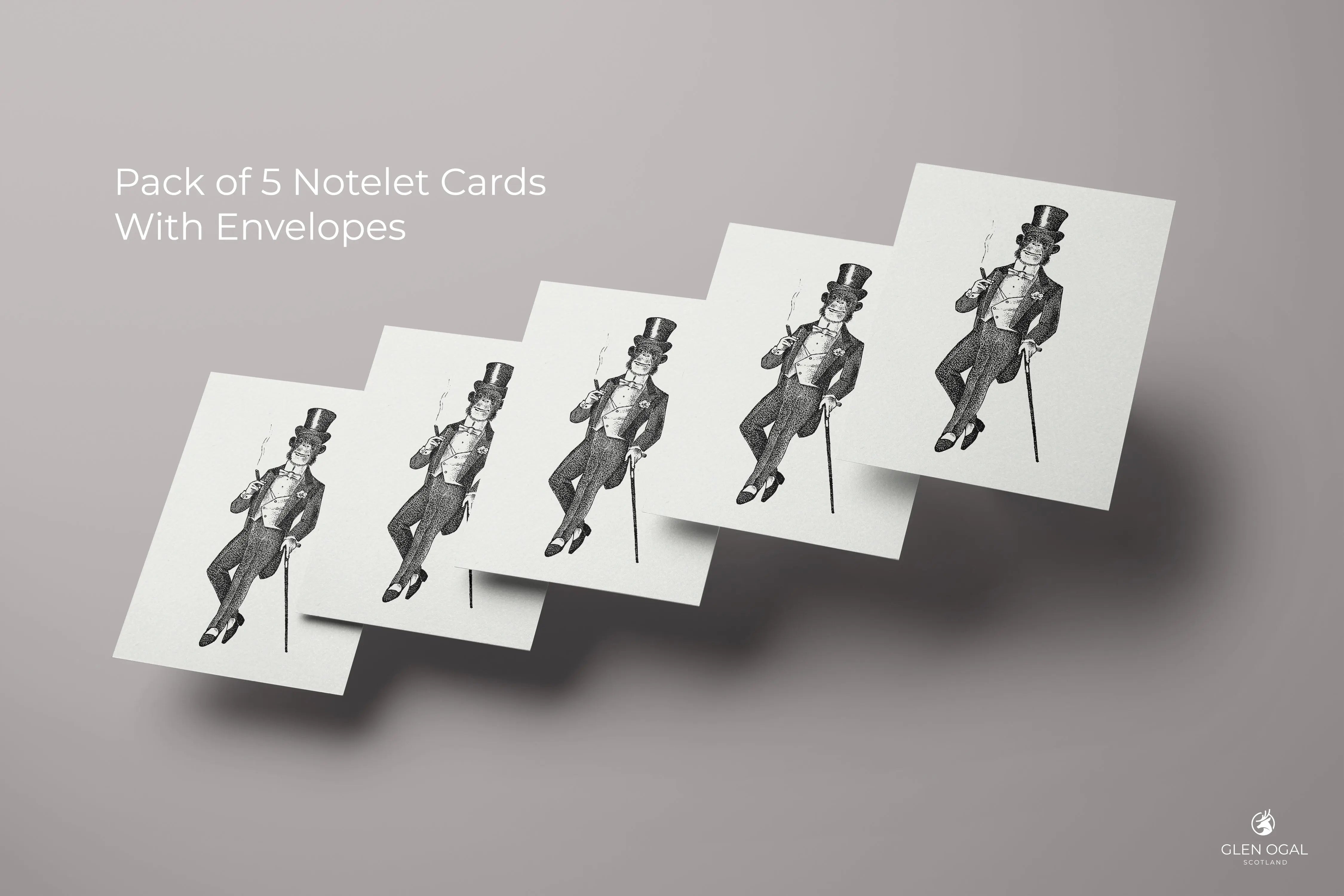 Pack of 5 Retro Smoking Monkey Note Cards - Glen Ogal