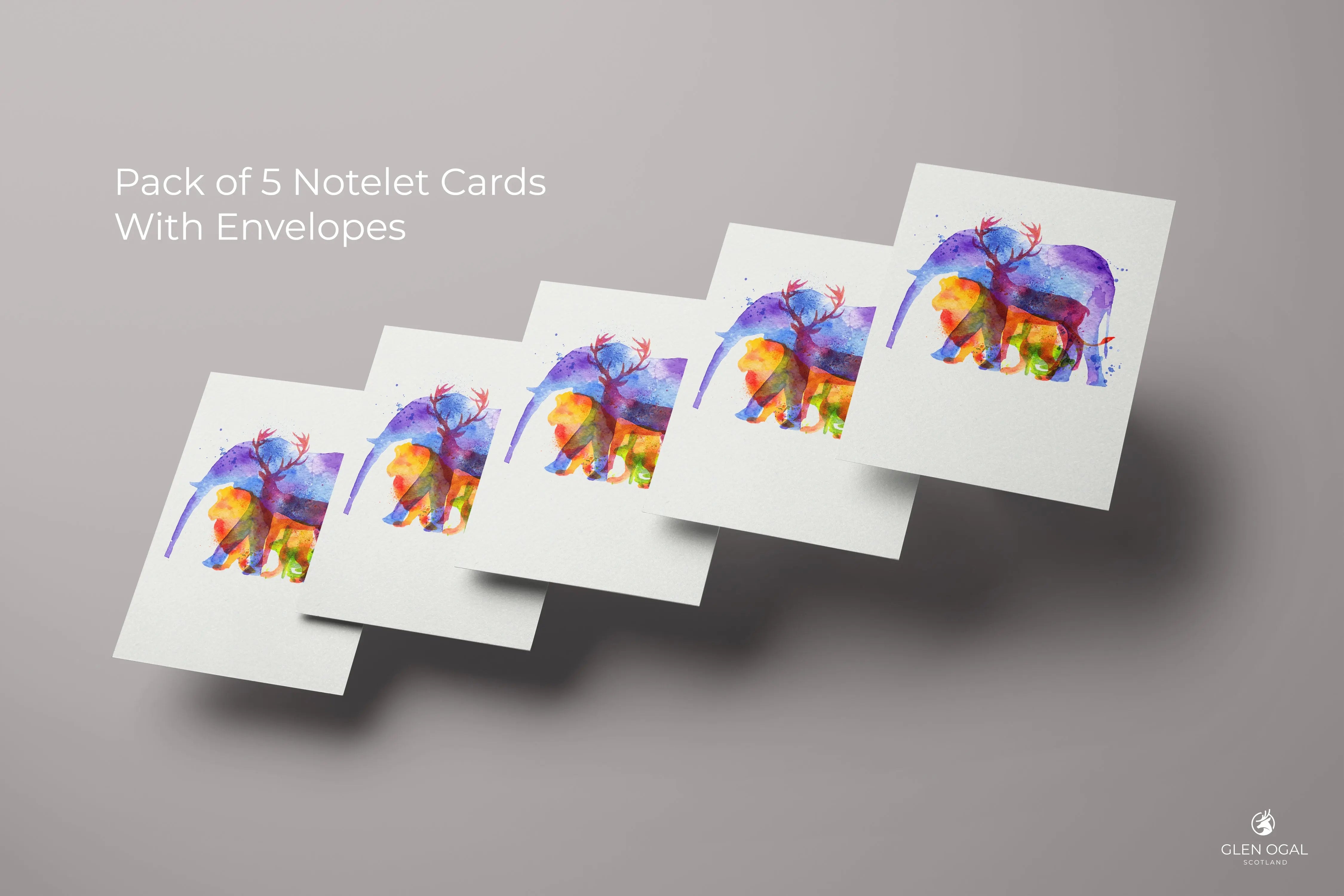 Pack of 5 Watercolour Animal Note Cards - Glen Ogal
