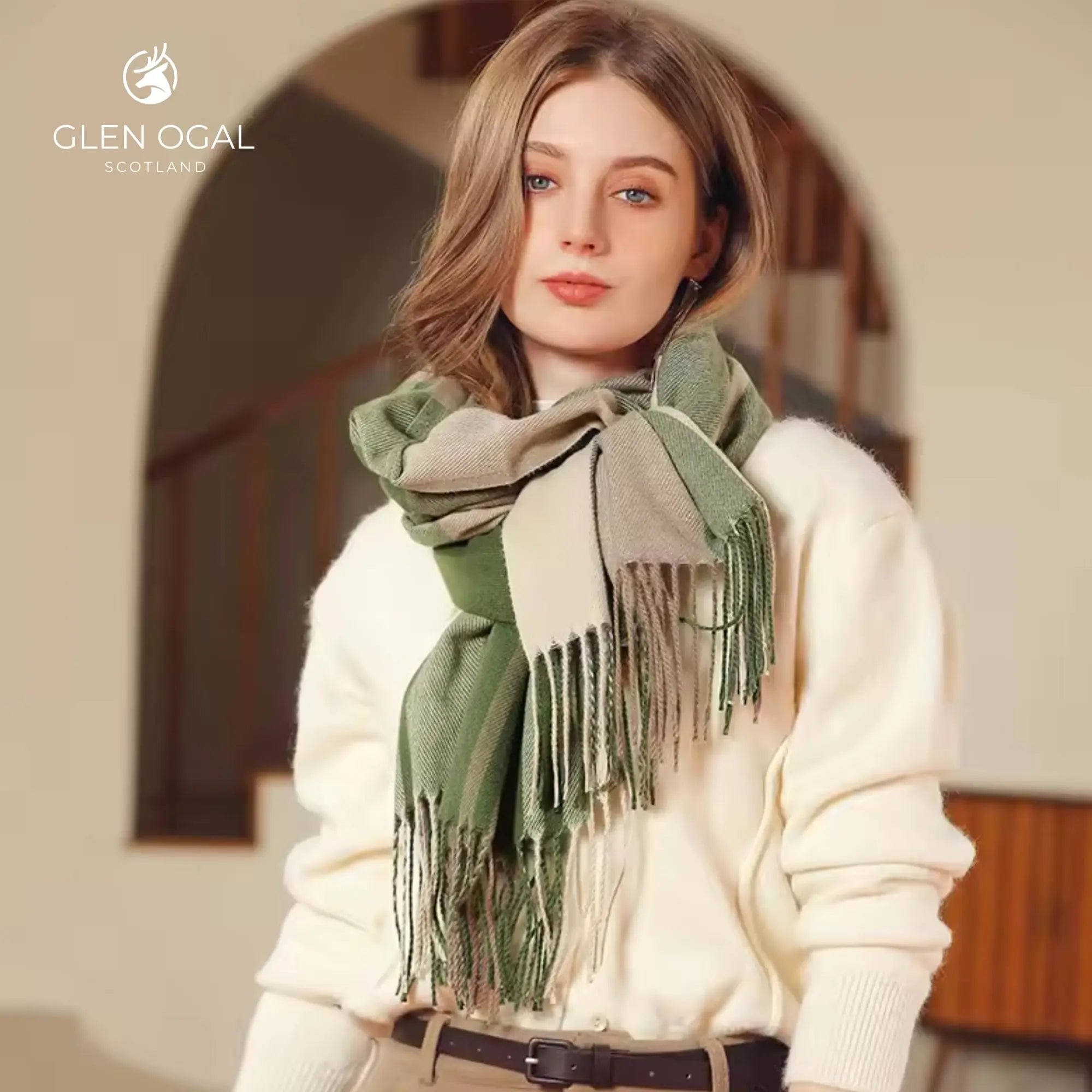 Red Plaid Cashmere Scarf/Pashmina Glen Ogal