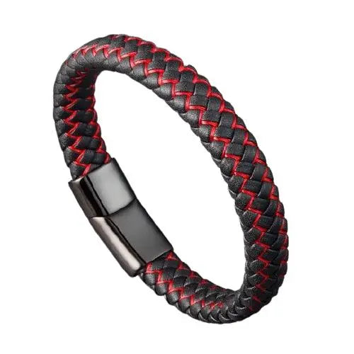Simple Red & Black Leather Mens Bracelet - Glen Ogal