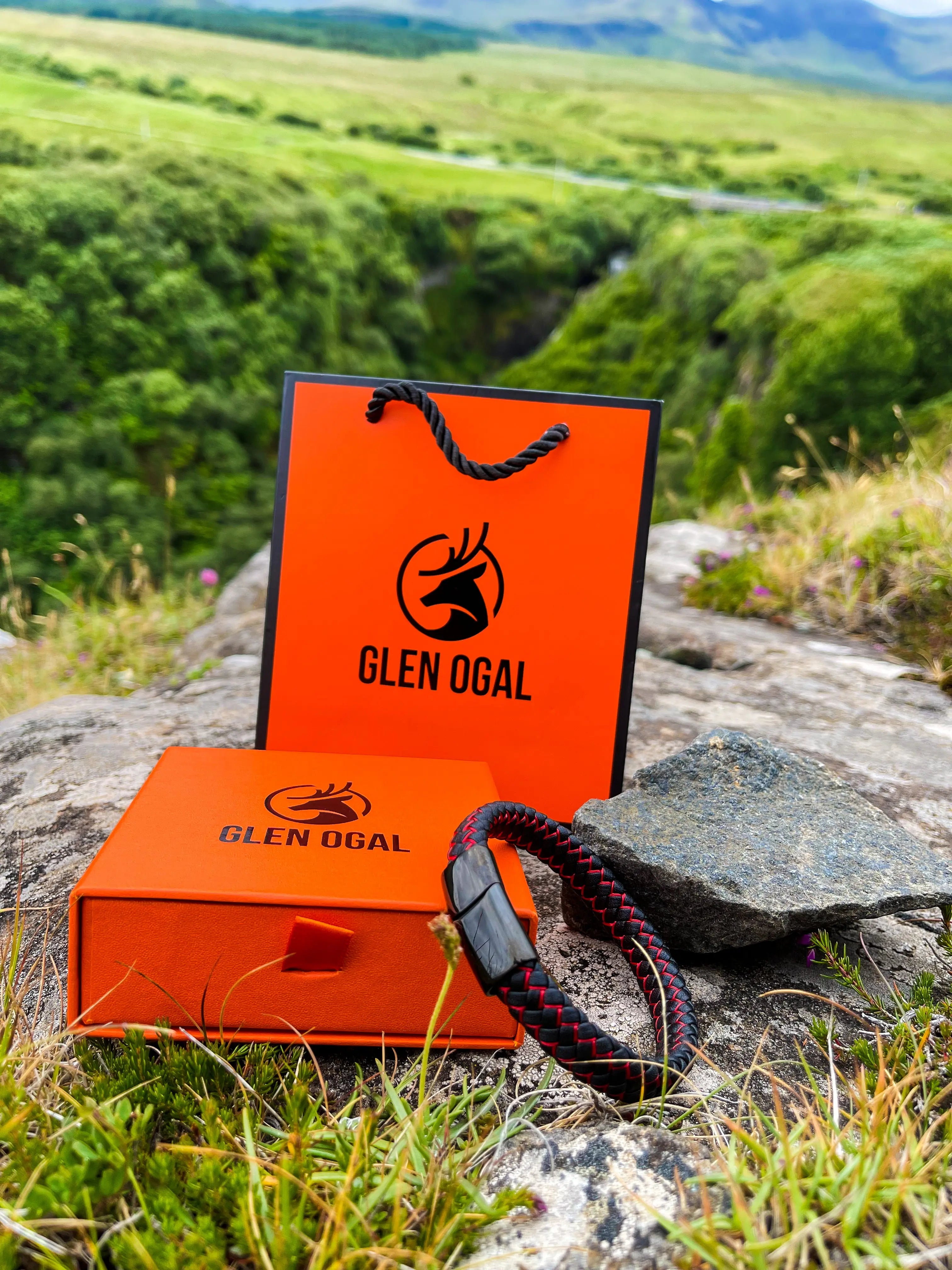 Simple Red & Black Leather Mens Bracelet - Glen Ogal