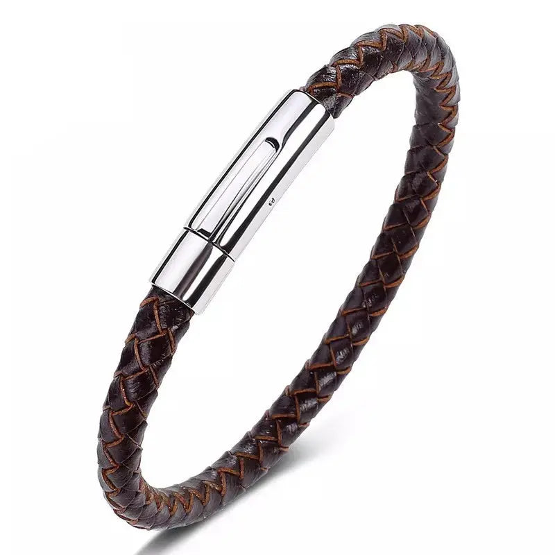 Single Silver Clasp Brown Leather Bracelet - Glen Ogal