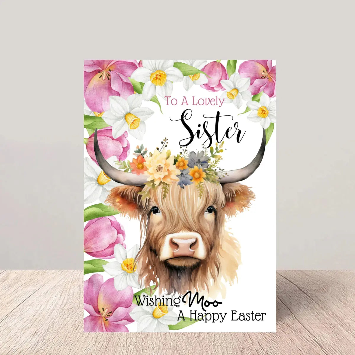 Sister Easter Card - Floral Highland Cow Greetings Card Glen Ogal