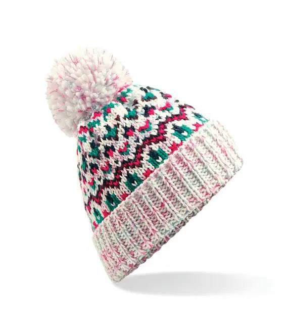 Pink/Teal Knitted Beanie Hat Glen Ogal