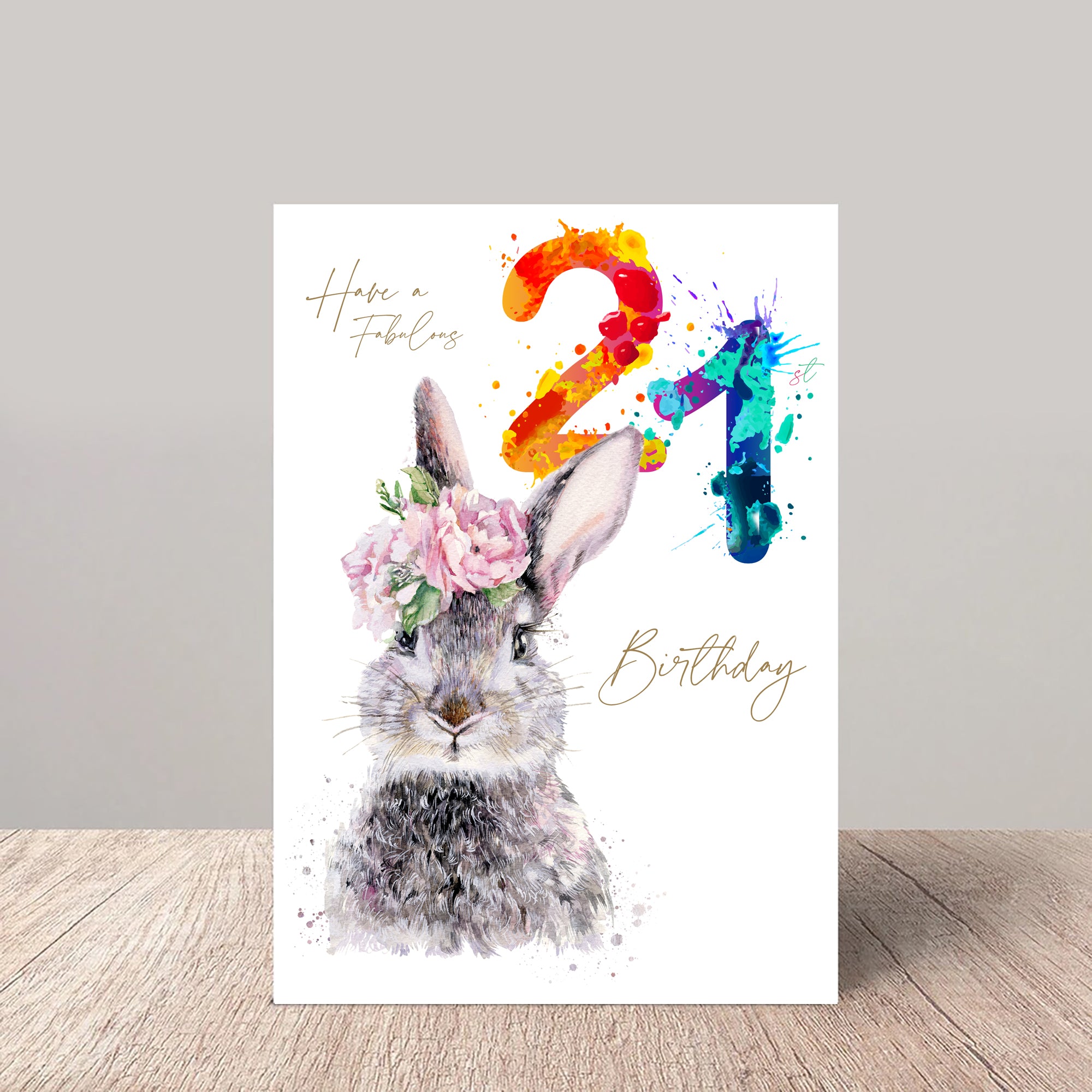Fabulous 21st Birthday Card Floral Hare