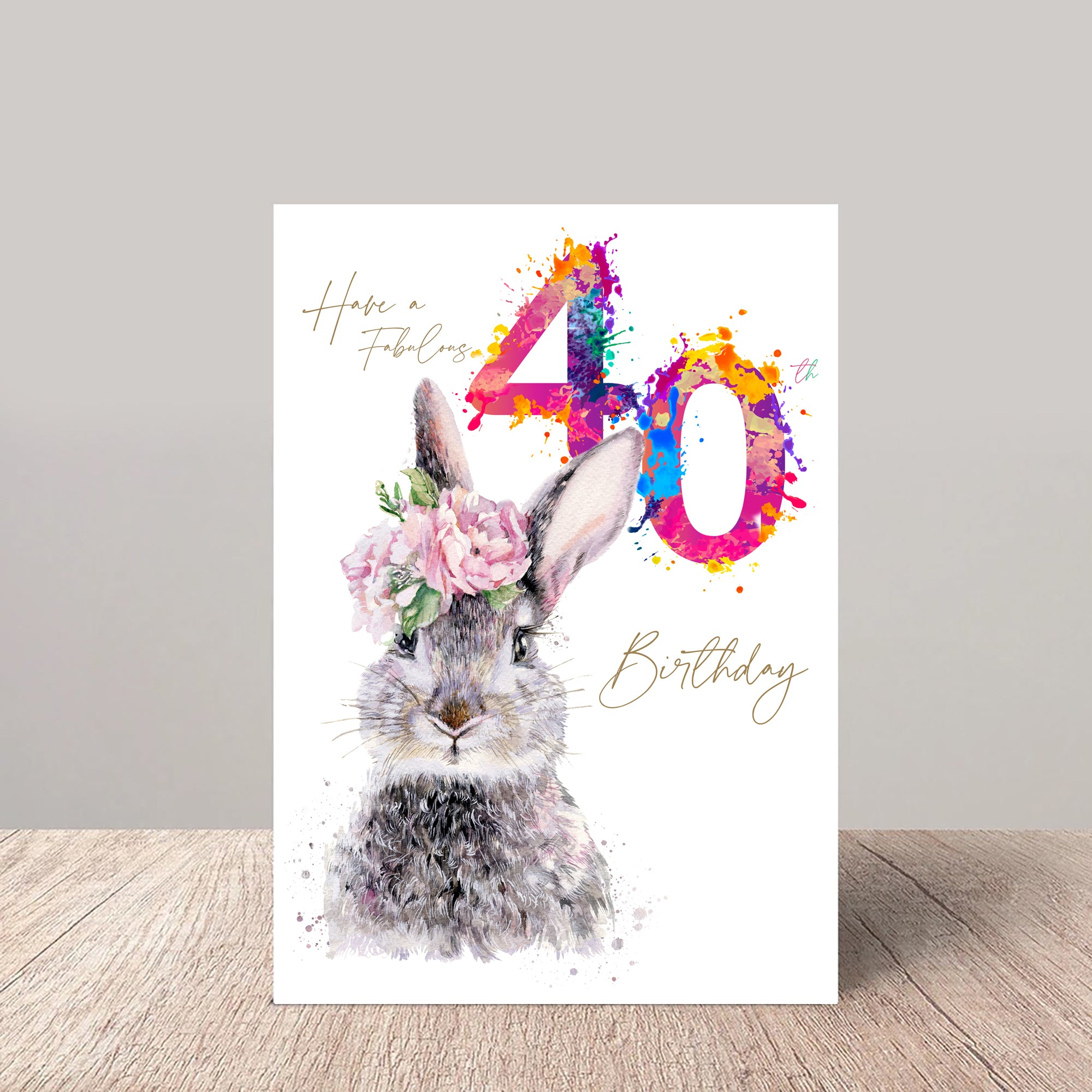 Fabuleuse carte d'anniversaire 40e lièvre floral