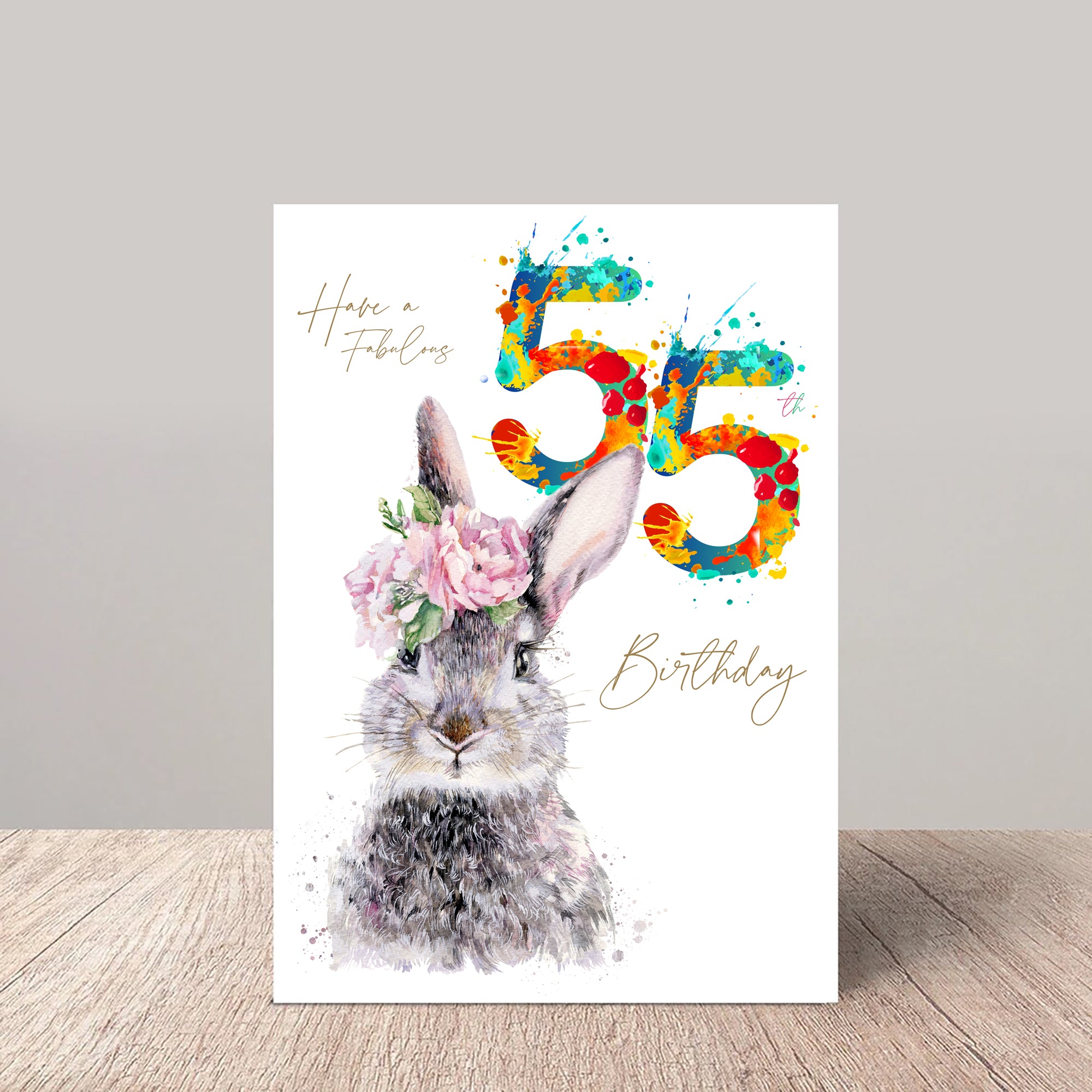 Fabulous 55th Birthday Card Floral Hare