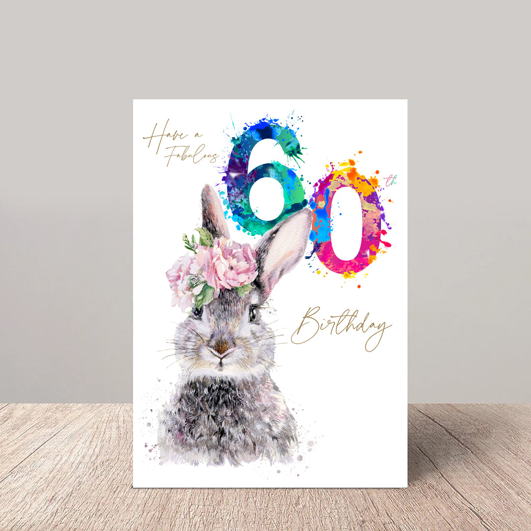 Fabulous 60th Birthday Card Floral Hare