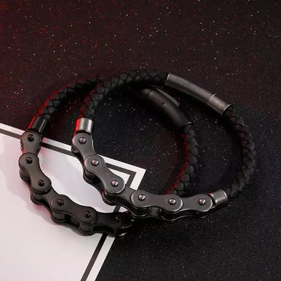 Black Bicycle Stainless Steel Leather Bracelet - Glen Ogal