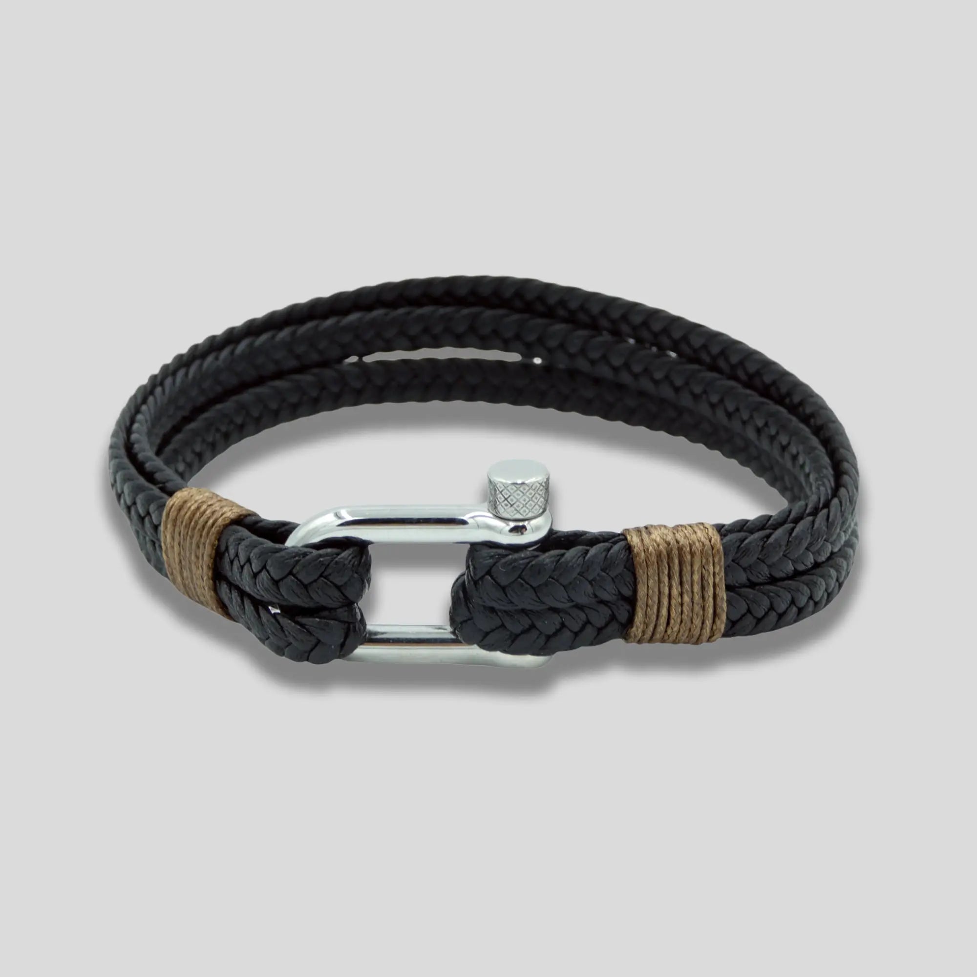 Black Braided Double Bracelet with Silver Shackle Glen Ogal