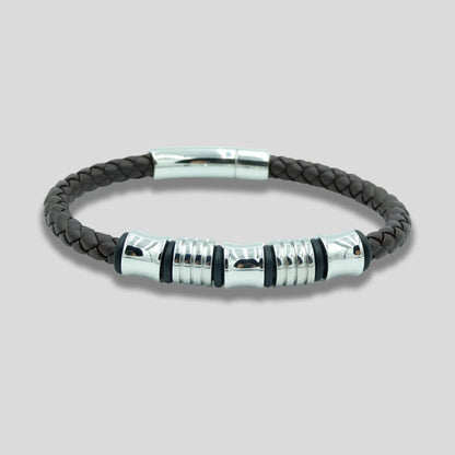 Black Braided Leather Bracelet with Silver Charms Glen Ogal