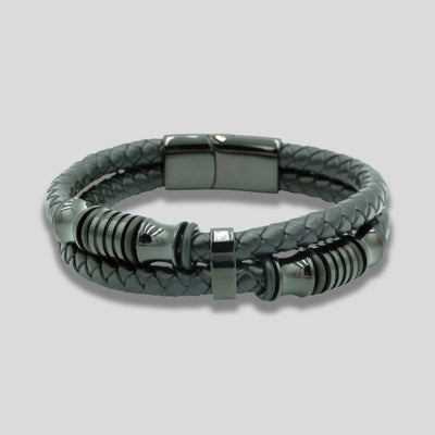 Black Leather Braided Bracelet with Black Charms Glen Ogal