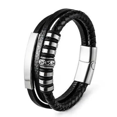 Black Multi Layer Leather Bracelet with Silver Charms Glen Ogal