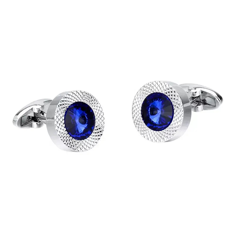 Blue Crystal Round Cufflinks - Glen Ogal