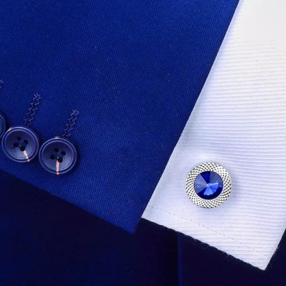 Blue Crystal Round Cufflinks - Glen Ogal