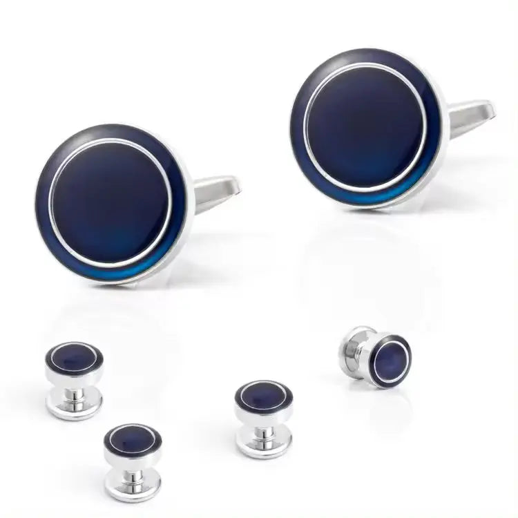 Blue Enamel Cufflinks and Studs Set for Tuxedo Shirts Glen Ogal