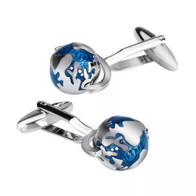 Blue Enamel Globe Cufflinks - Glen Ogal