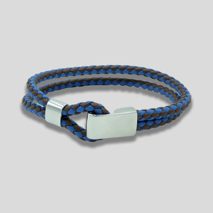 Blue and Brown Braided Leather Bracelet Glen Ogal