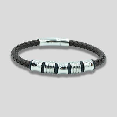 Brown Genuine Braided Leather Bracelet with Silver Charms Glen Ogal