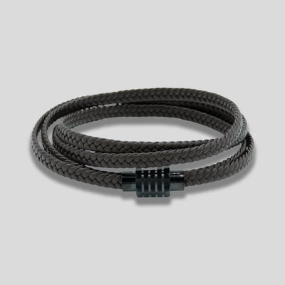 Brown Natural Braided Mens Long Leather Bracelet Glen Ogal
