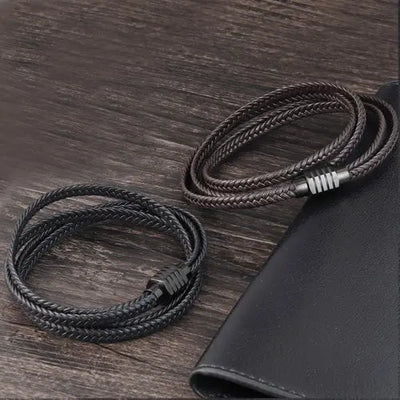 Brown Natural Braided Mens Long Leather Bracelet Glen Ogal