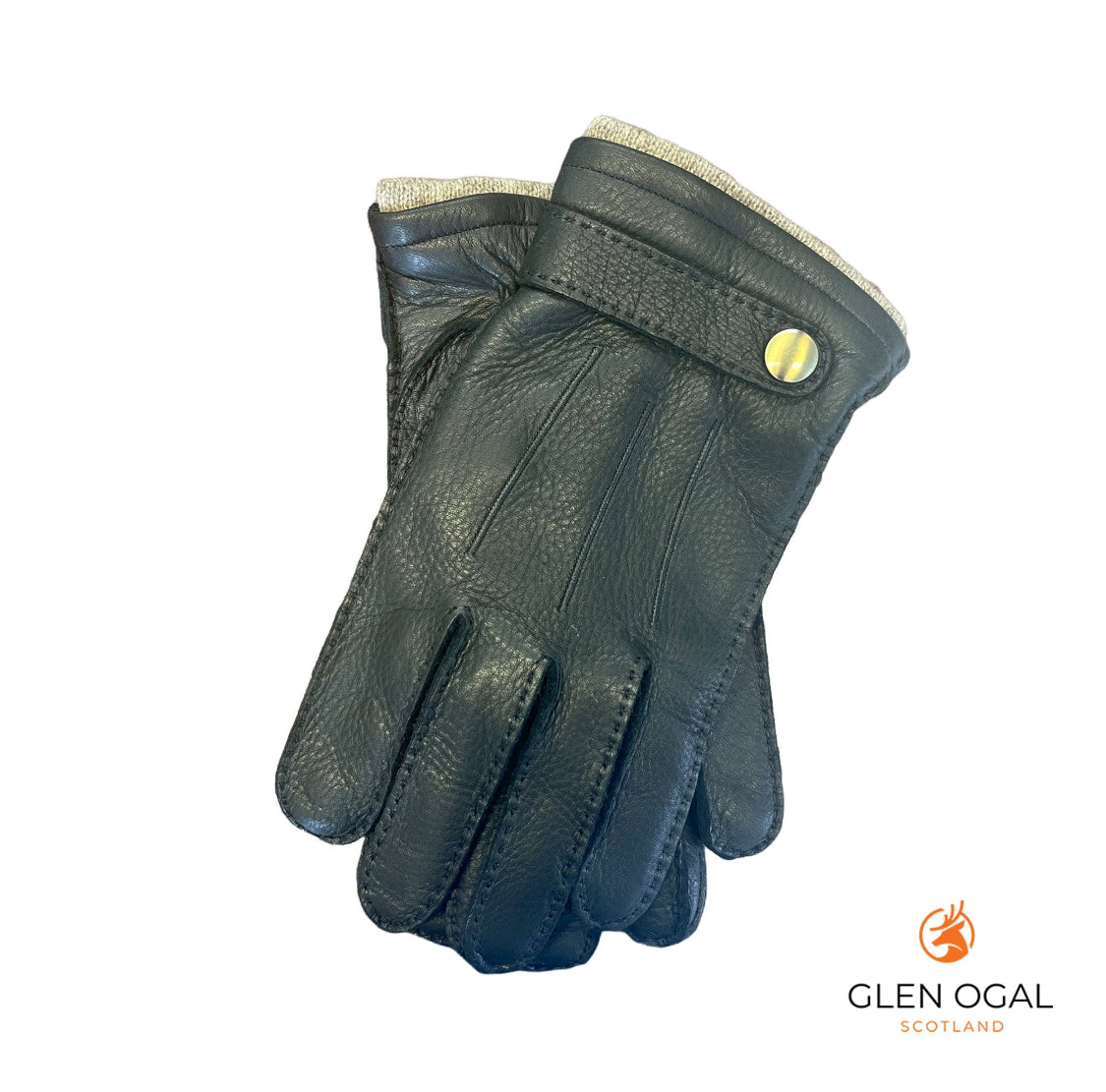 Premium Handcrafted Scottish Deer Skin Black Leather Gloves - Elegance in a Luxury Gift Box
