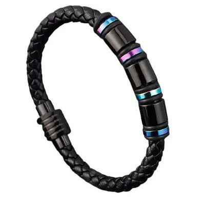 Chromatic Steel Leather Braided Bracelet Glen Ogal