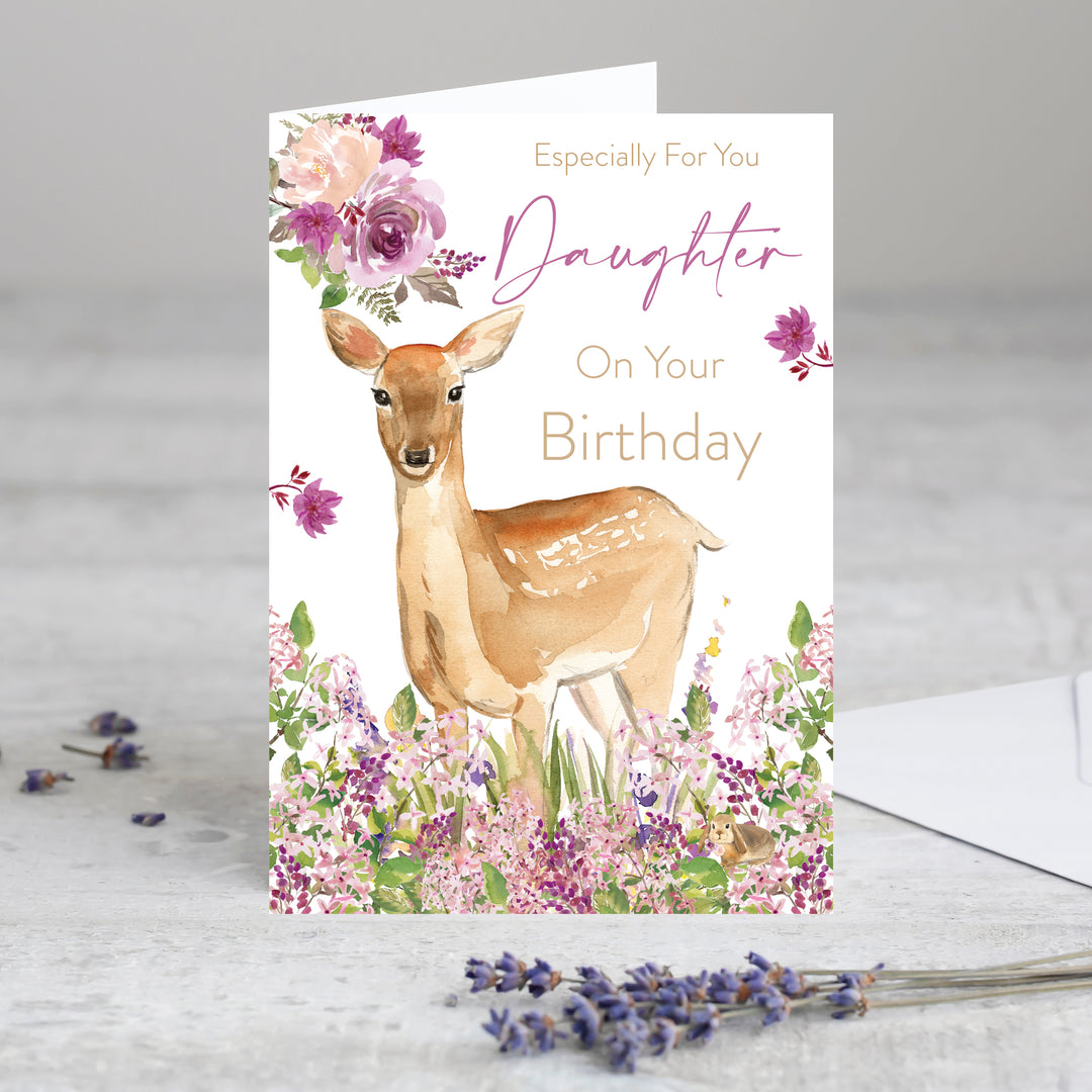 Daughter Birthday Card Floral Doe