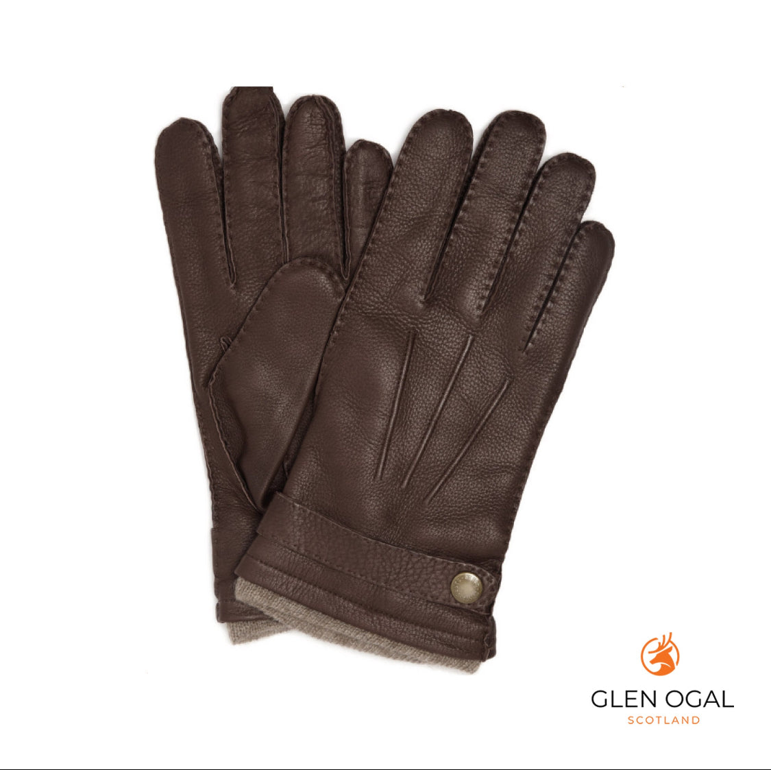 Luxurious Handcrafted Scottish Deer Skin Brown Leather Gloves - Timeless Elegance in a Deluxe Gift Box