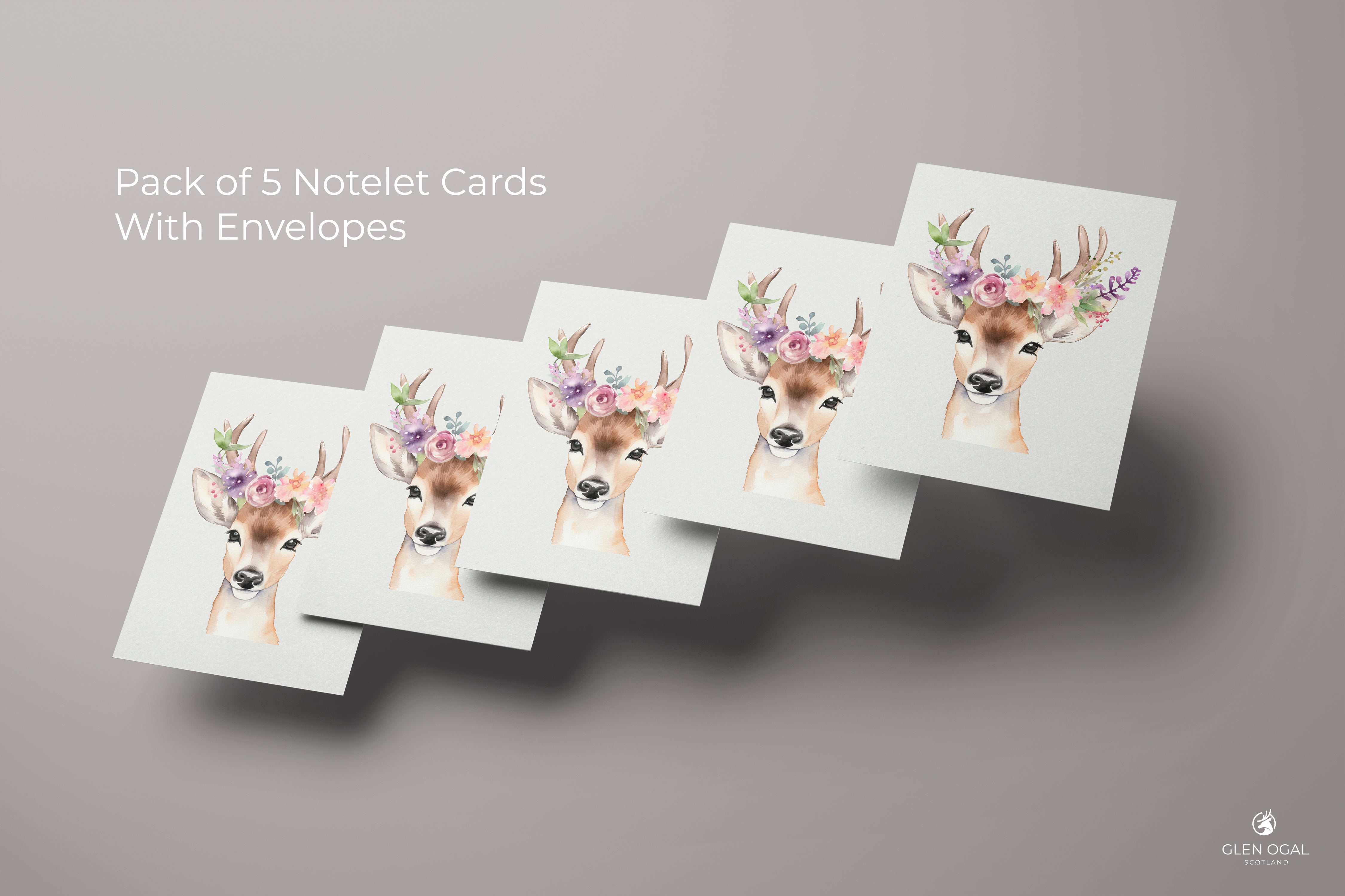 Pack of 5 Floral Doe Note Cards