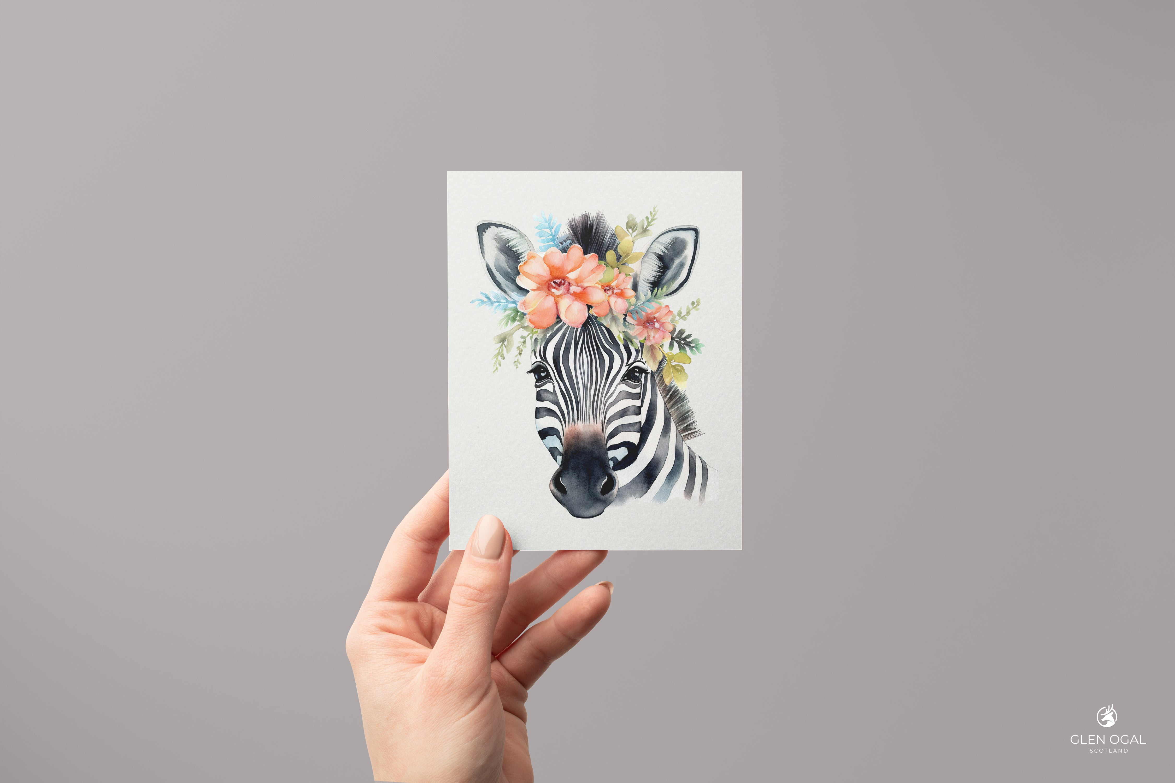 Pack of 5 Floral Zebra Note Cards
