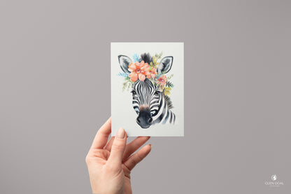 Pack of 5 Floral Zebra Note Cards
