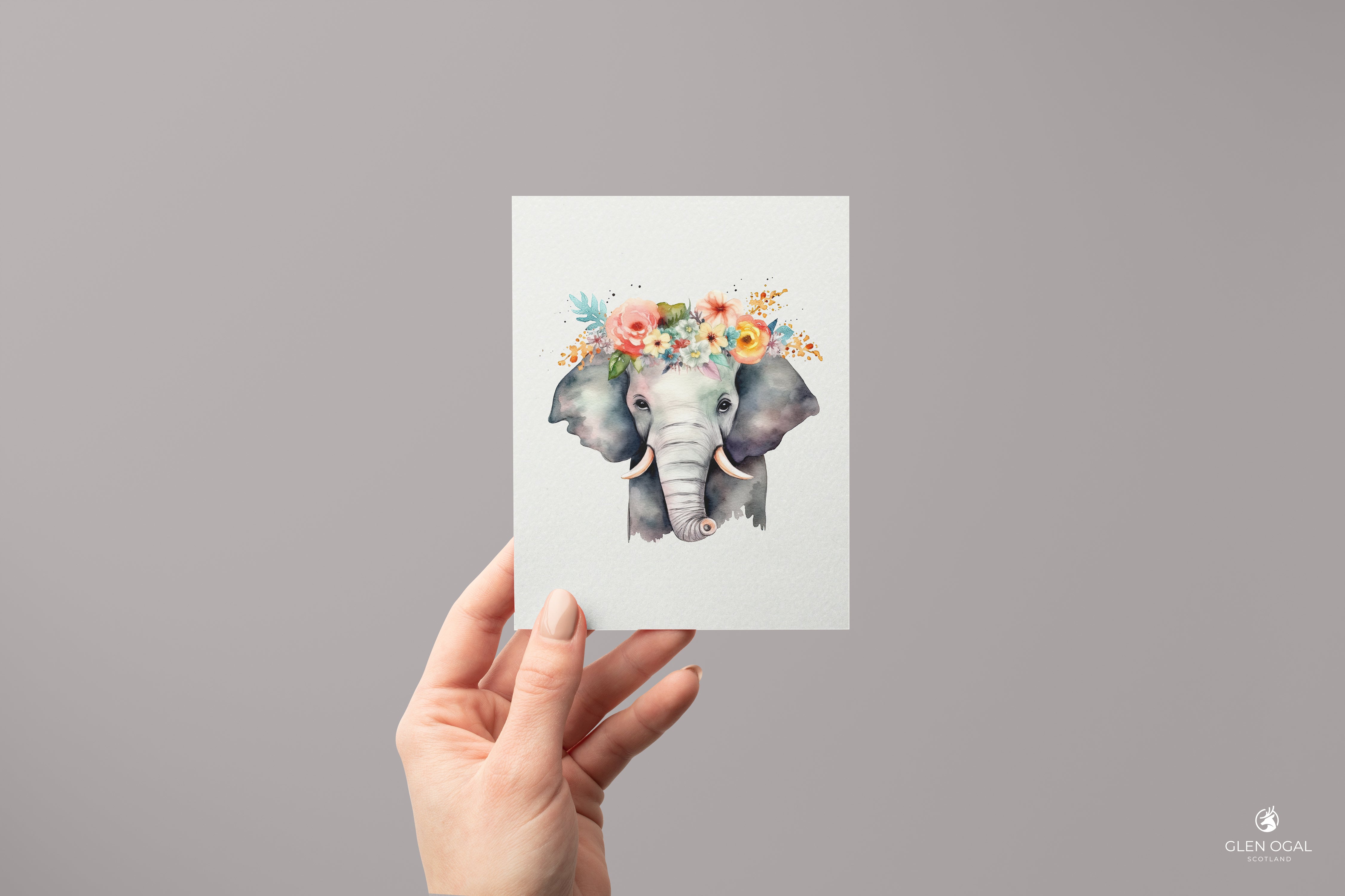 Pack of 5 Floral Elephant Note Cards