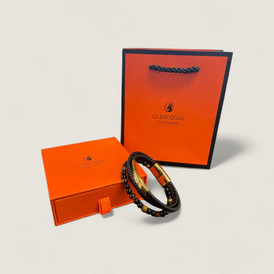 Multi Layer Leather & Bead Bracelet with Glen Ogal Packaging