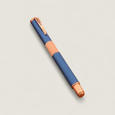 Luxury Metal Frosted Blue and Rose Gold Rollerball Pen
