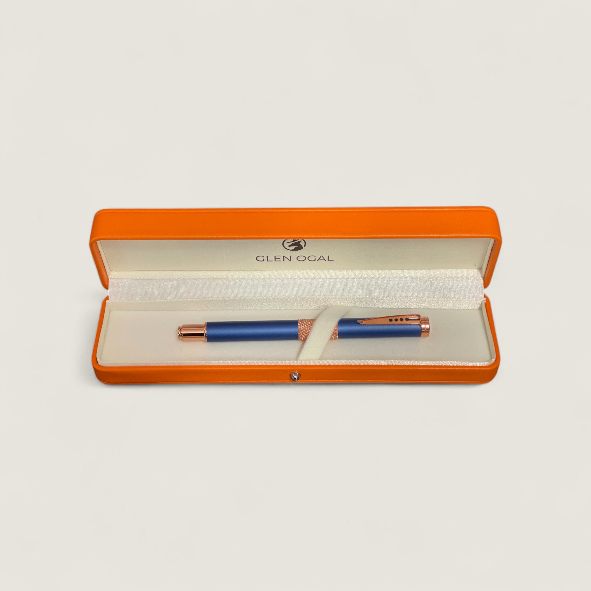 Luxury Metal Frosted Blue and Rose Gold Rollerball Pen