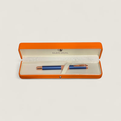 Luxury Metal Frosted Blue and Rose Gold Rollerball Pen