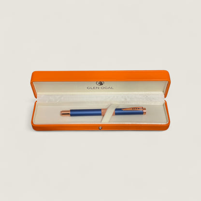 Luxury Metal Frosted Blue and Rose Gold Rollerball Pen
