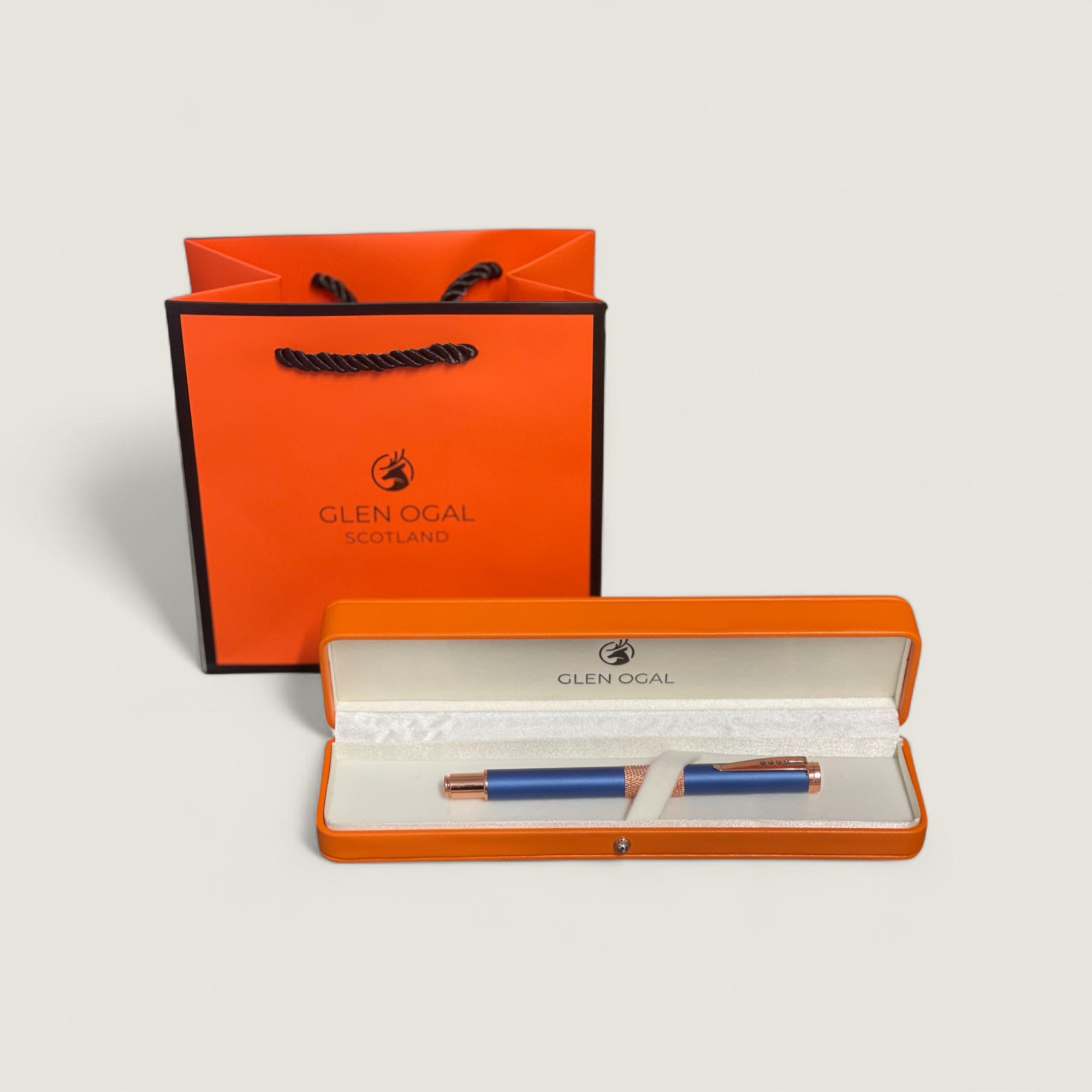 Luxury Metal Frosted Blue and Rose Gold Rollerball Pen
