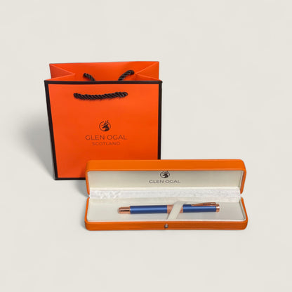 Luxury Metal Frosted Blue and Rose Gold Rollerball Pen