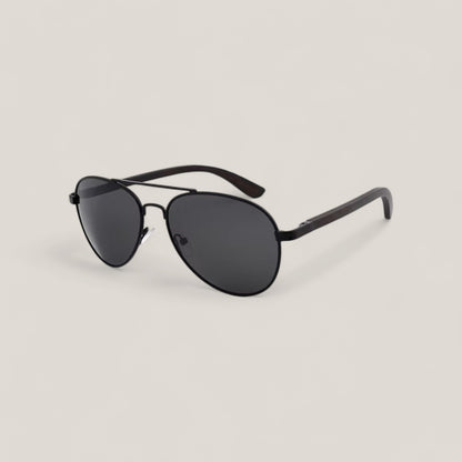 Kenmore Black Polarised Sunglasses with Wooden Legs