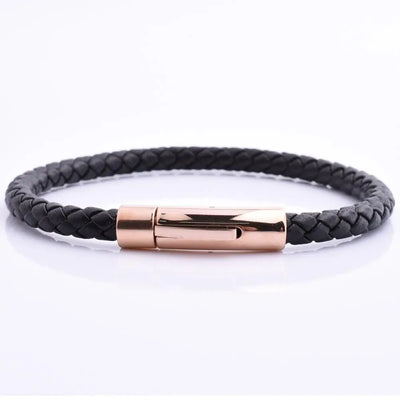 Leather Braided Rose Gold Clasp Bracelet Glen Ogal