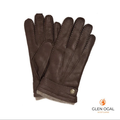 Luxurious Handcrafted Scottish Deer Skin Brown Leather Gloves - Timeless Elegance in a Deluxe Gift Box Glen Ogal