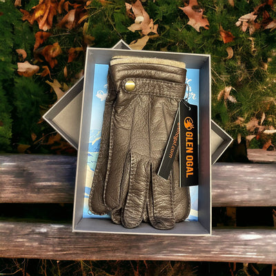 Luxurious Handcrafted Scottish Deer Skin Brown Leather Gloves - Timeless Elegance in a Deluxe Gift Box - Glen Ogal