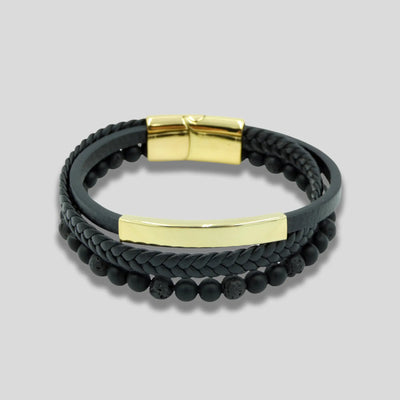 Natural Volcanic Stone Leather Bracelet with Gold Charms Glen Ogal