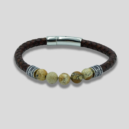 Natural Wood Stone Beaded Leather Bracelet Glen Ogal