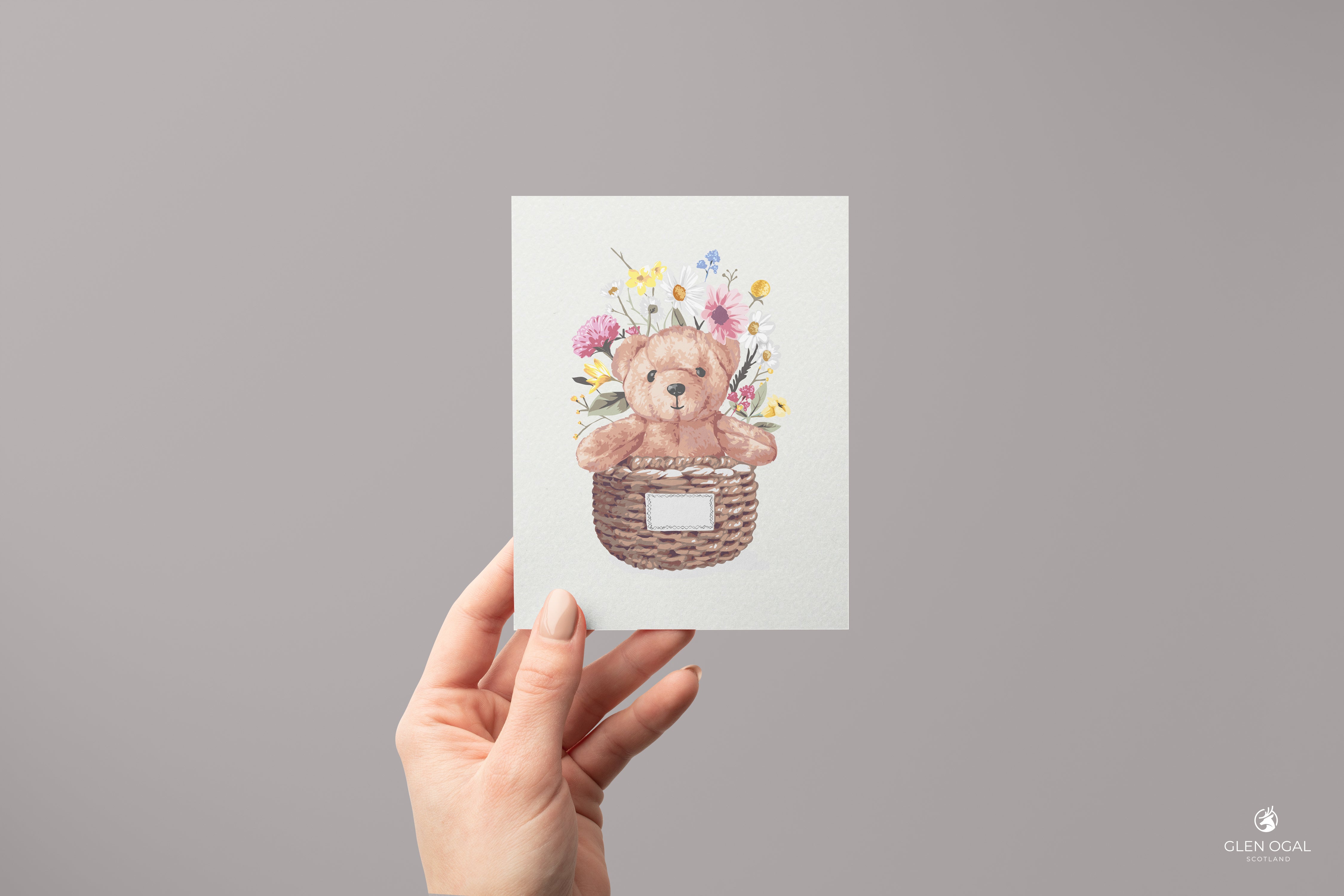 Pack of 5 Bear in Floral Basket Note Cards